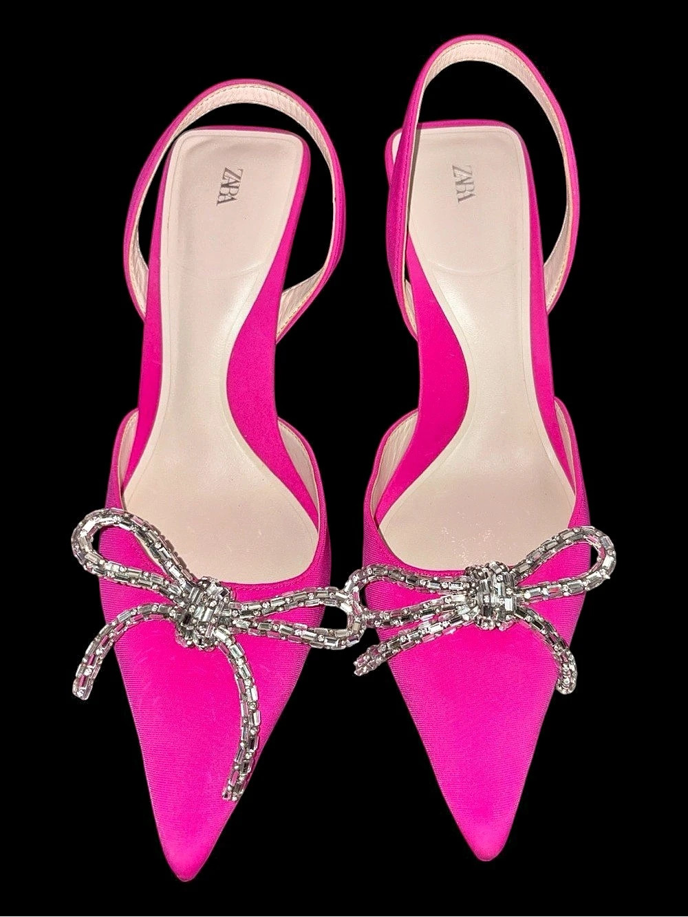 Zara Embellished Bow Heeled Slingbacks in fuchsia pink size 41 EU